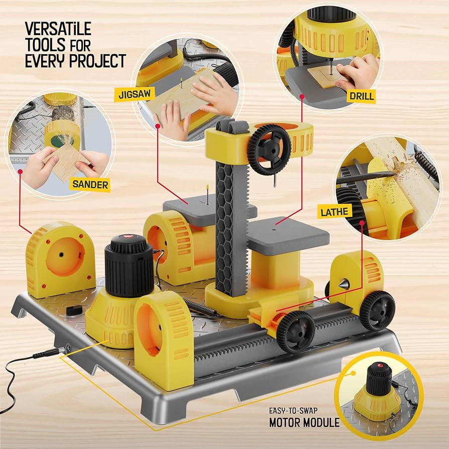 4 in 1 Woodworking Station for Kids - Wood Building Projects Kit for Boys - Real Construction Too... | Amazon (US)