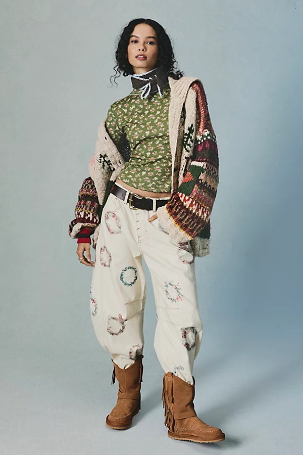 We The Free Good Luck Printed Barrel Jeans | Free People (Global - UK&FR Excluded)