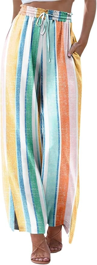 KISSMODA Womens Palazzo Lounge Pants Drawstring Elastic Waist Wide Leg Pants with Pockets Casual ... | Amazon (US)