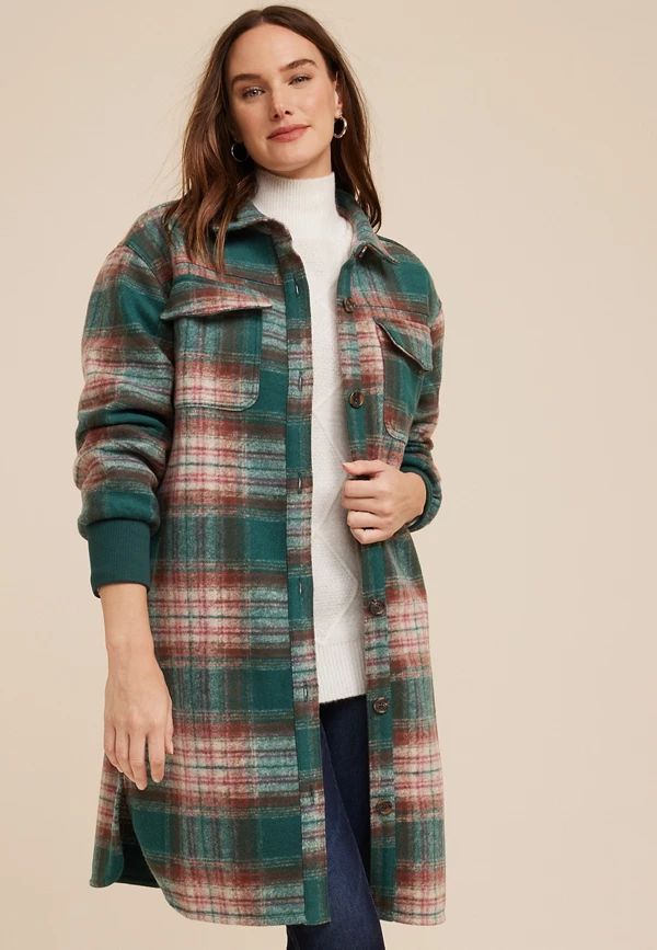 Green Plaid Longline Shacket | Maurices