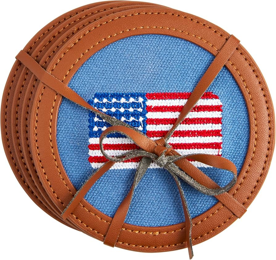Mud Pie Embroidered Flag Coaster Set; 4" dia | Amazon (US)