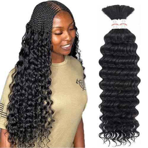Amella Bulk Hair For Braiding 24 Inch Deep Wave Human Braiding Hair (1pack-2bundles) 100%Unprocessed Brazilian Virgin Hair for Boho Braids 100g | Amazon (US)