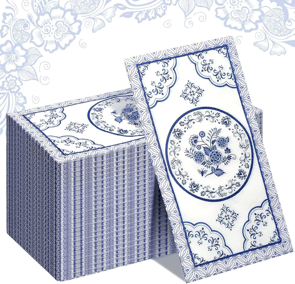 Blue Floral Guest Napkins Blue White Bathroom Napkins Decorative Dinner Napkins Disposable Paper ... | Amazon (US)