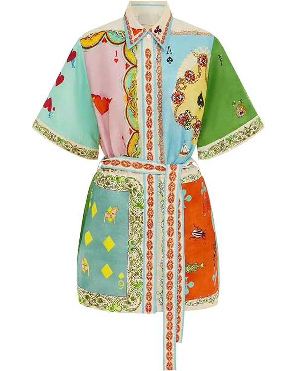 Women's Y2K Floral Graffiti Mini Sundress - Short Sleeve A-Line Shirt Dress with Cute Lace-Up Tri... | Amazon (US)