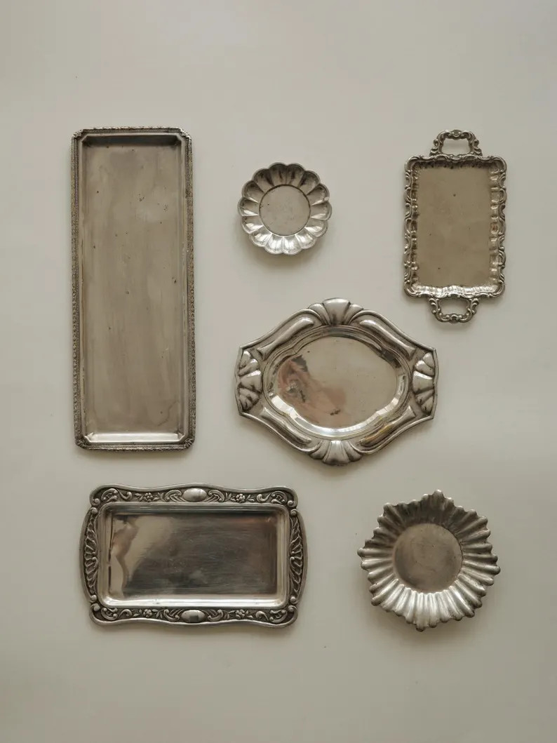 Vintage Curated Silver Plated Trinket Dishes & Small Vanity Trays, Ornate French Country Catchall... | Etsy (Global)