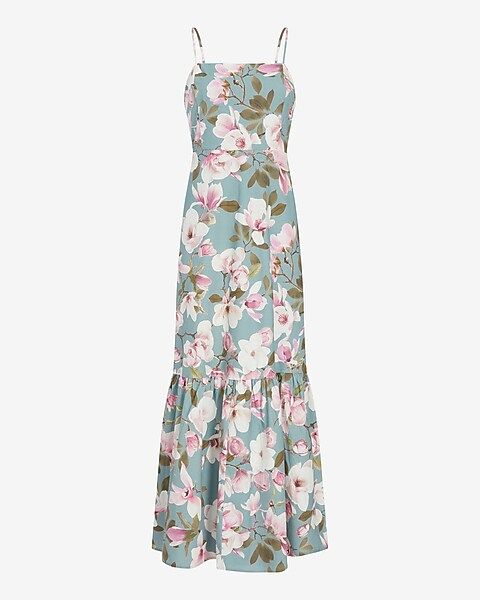 Floral Print Square Neck Tiered Poplin Maxi Dress | Express