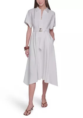 Halston Women's Zip Up Shirtdress, White, 14 | Belk