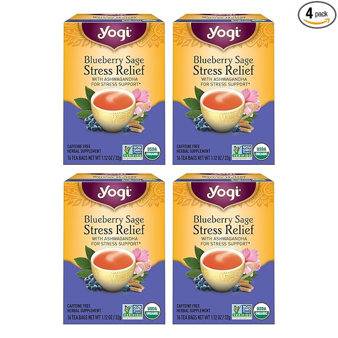 Yogi Tea Blueberry Sage Stress Relief - 16 Tea Bags per Pack (4 Packs) - Relaxing, Calming Tea to... | Amazon (US)
