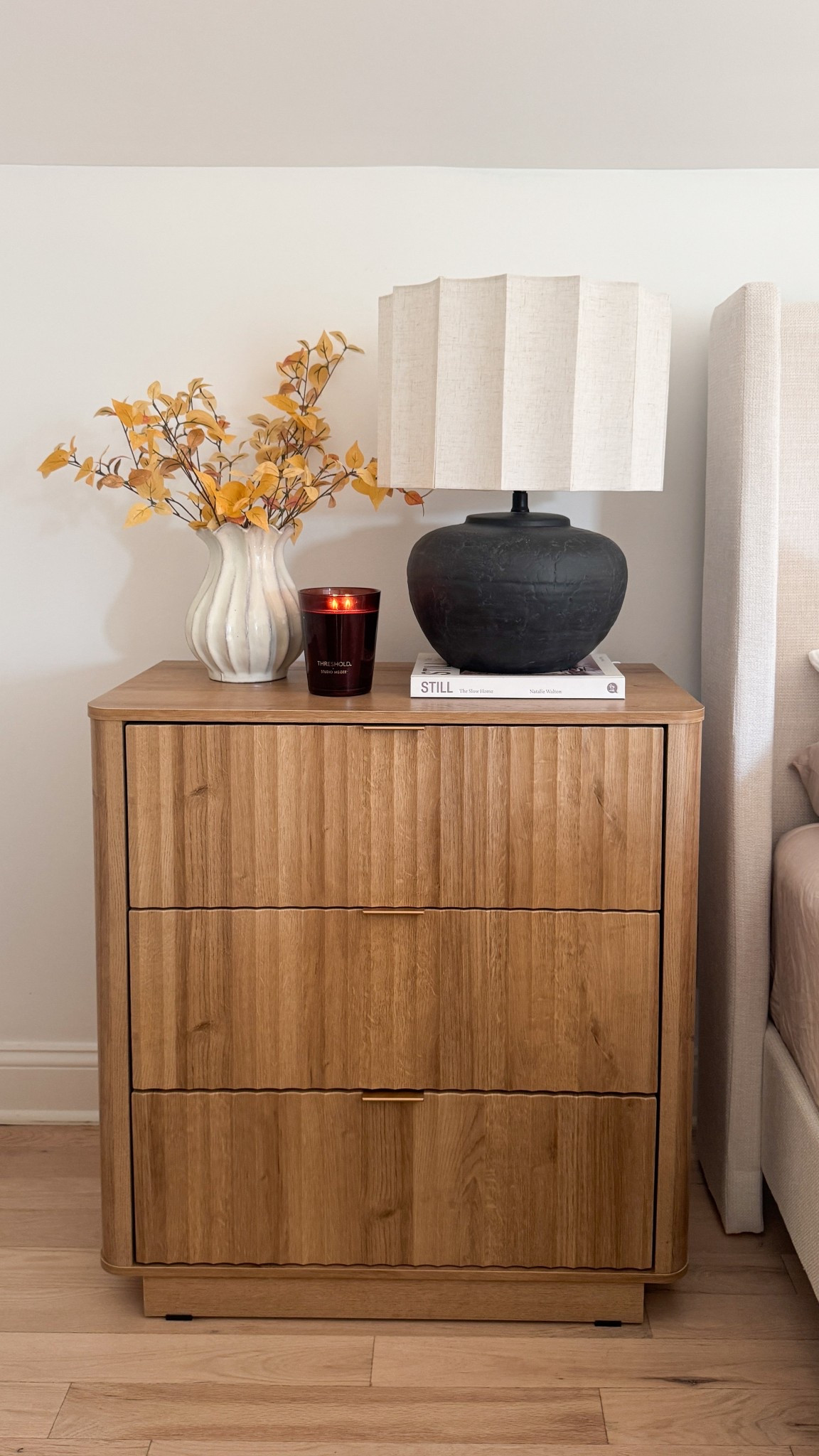 Obsessed with this new Hearth & Hand lamp find 🖤 

The textured base, pleated shade, and timeless shape make it the perfect statement for a nightstand or side table. Linking it here along with the rest of my styling details so you can recreate the look.

#HearthAndHand #TargetHome #NeutralHomeDecor #ModernOrganicHome #BedroomInspo #DesignerLookForLess #LTKHome
