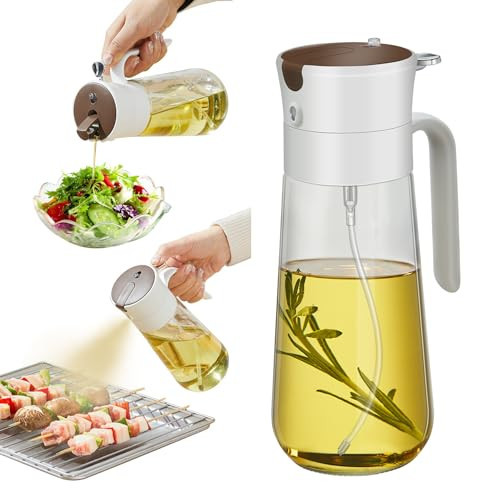 hoforife Glass Olive Oil Dispenser Bottle & Oil Sprayer Bottle 2 In 1 for Kitchen Cooking, Auto Flip Cap, 18oz White | Amazon (US)