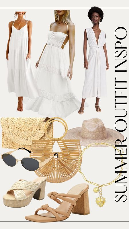 Summer outfit inspo / outfit ideas, white dress, nude shoes, sun hat, summer hat, summer purse, sunglasses, beach dress, vacation dress #amazonfinds #summerdress #vacationdress #summershoes 

#LTKFindsUnder50 #LTKShoeCrush #LTKStyleTip