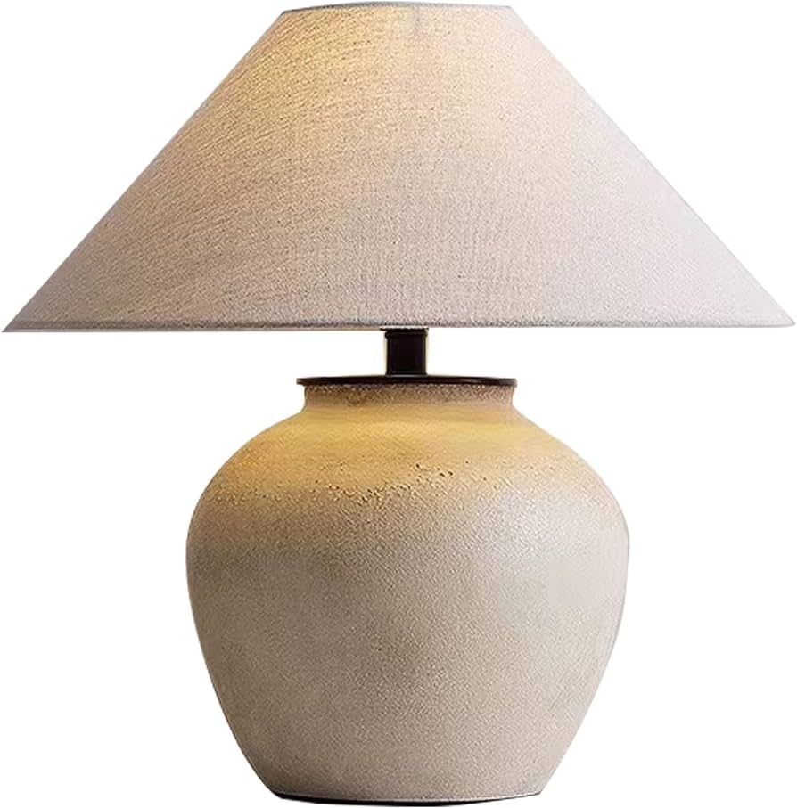 Farmhouse Rustic Table Lamp, Modern White Ceramic Table Lamp, Southwest Style Table Lamp with Lin... | Amazon (US)
