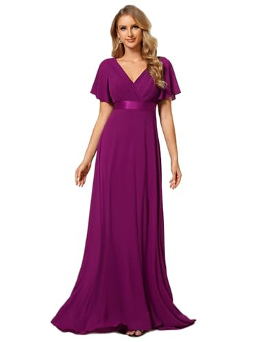 Ever-Pretty Women's Formal Mother of Bride Dresses Short Sleeve Chiffon Empire Waist Floor Length Bridesmaid Dress Fuchsia US08 | Amazon (US)
