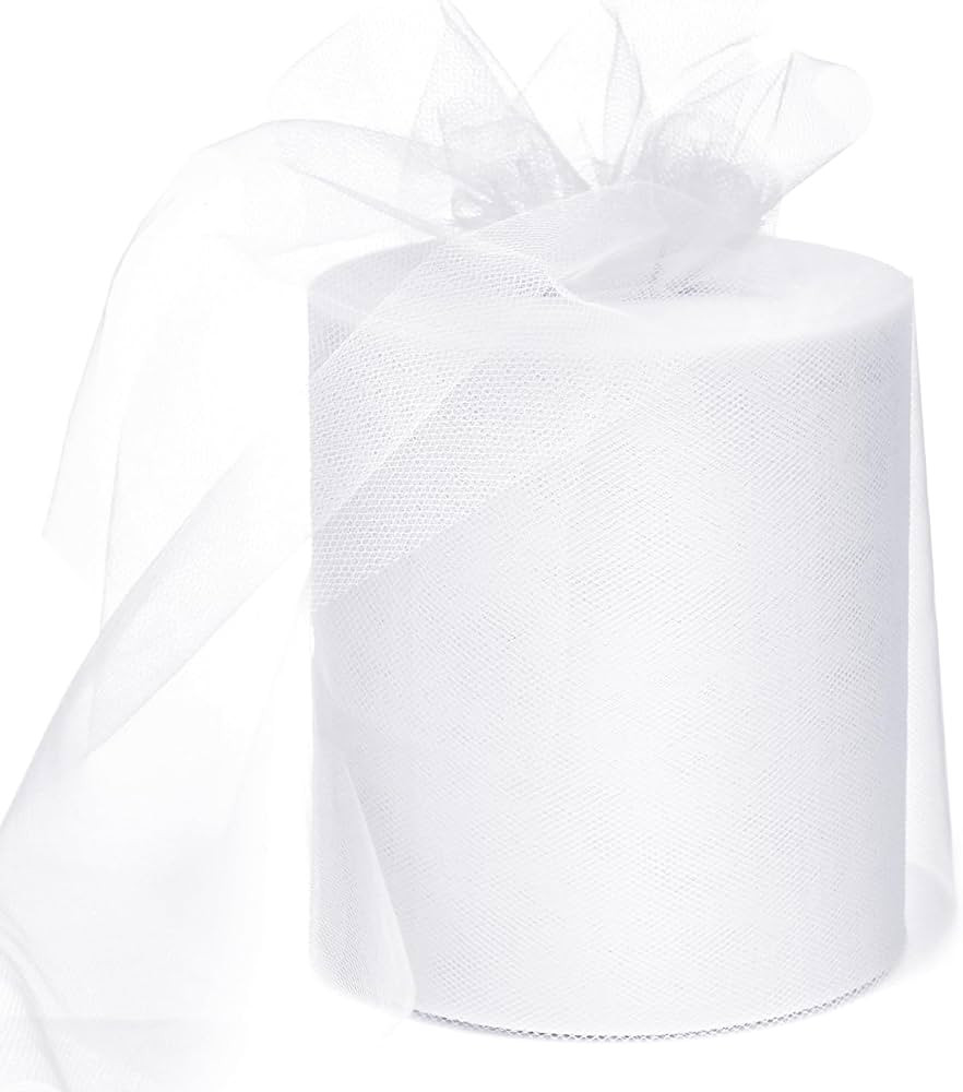 6" x 200 Yards White Tulle Fabric Rolls, White Spool Tulle Ribbon for DIY Tutu Skirt Tulle White ... | Amazon (US)
