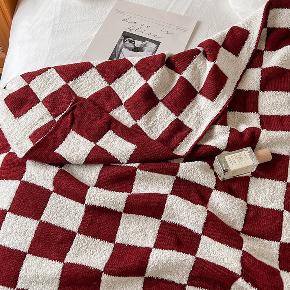 Plush Color-Block Checkerboard Throw Blanket, Red / 27.56*39.37 in | FunnyFuzzy Affiliate Program
