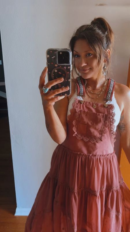 Literally so obsessed with this boho free people vibes Amazon overall dress 

The details are so similar to the free people one it’s crazy! But like, on a budget friendly budget 

#LTKFindsUnder50 #LTKVideo #LTKStyleTip