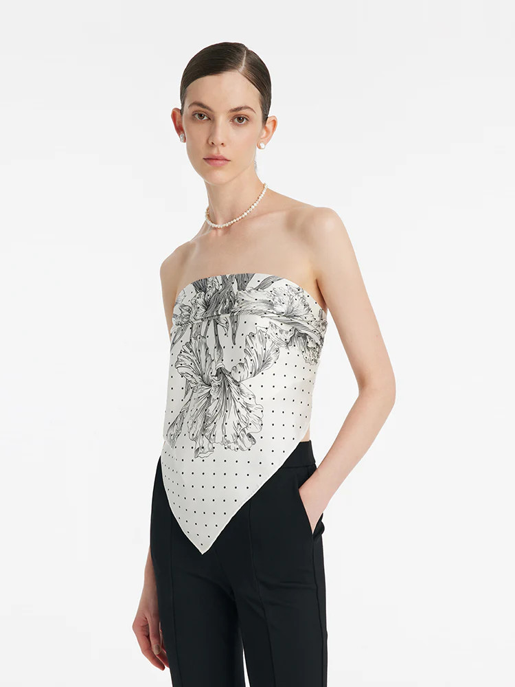 Iris And Polka Dots Printed 90 Square Pure Silk Scarf | GOELIA