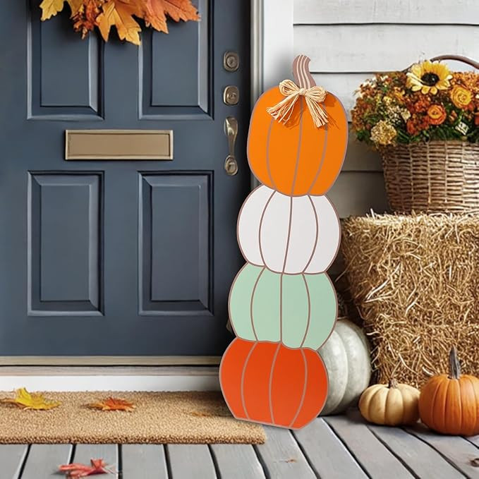 Fall Decor-42 Inches Wooden Pumpkin Porch Sign -Stacked Pumpkins Standing/Hanging Sign for Farmho... | Amazon (US)