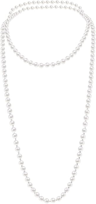 Fashion Faux Pearls Pendants 1920s Beads Cluster Long Pearl Necklace for Costume Party Jewelry 55... | Amazon (US)