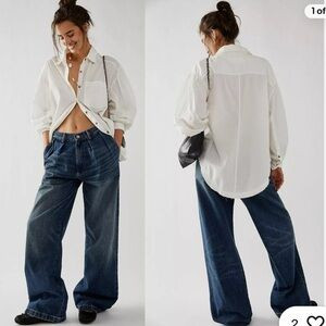 NWT New Free People Happy Hour Solid Poplin White Top Shirt | Poshmark