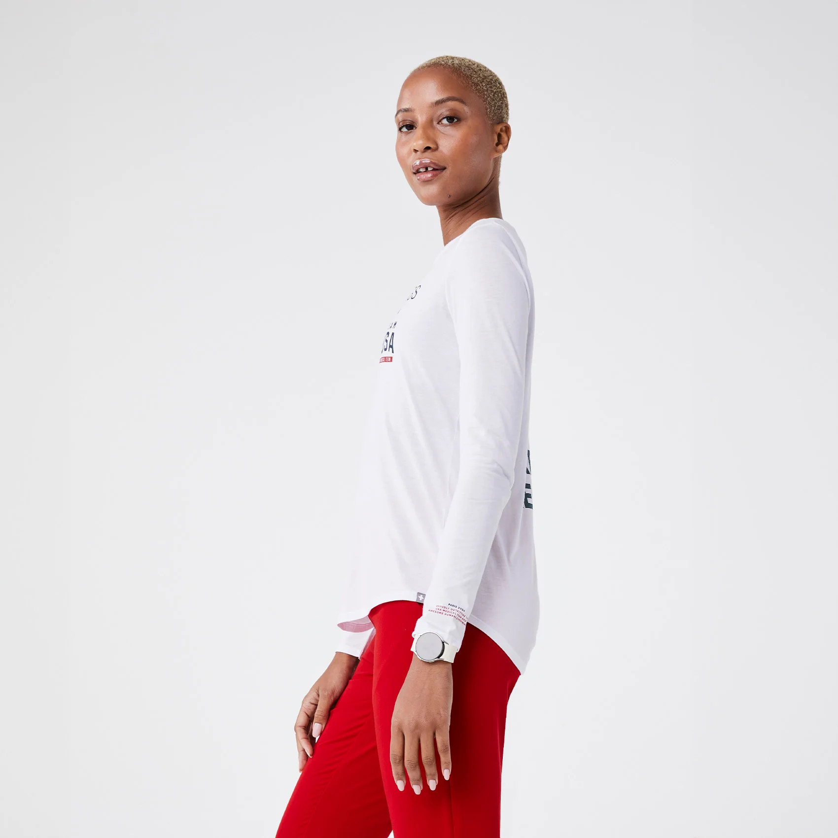 Women's FIGS x Team USA Supersoft Longsleeve Underscrub - White | FIGS