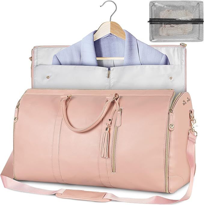 Carry On Garment Bag, Large Hanging Duffle Bag for Women, PU Leather Duffle Bag Waterproof Garmen... | Amazon (US)