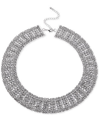 I.N.C. International Concepts Silver-Tone Crystal Multi-Row Choker Necklace, 12-1/2" + 3" extende... | Macy's