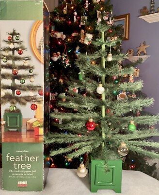 Retired Martha Stewart 24” Green WINTER JUBILEE Feather Tree: 29 Glass Ornaments | eBay US