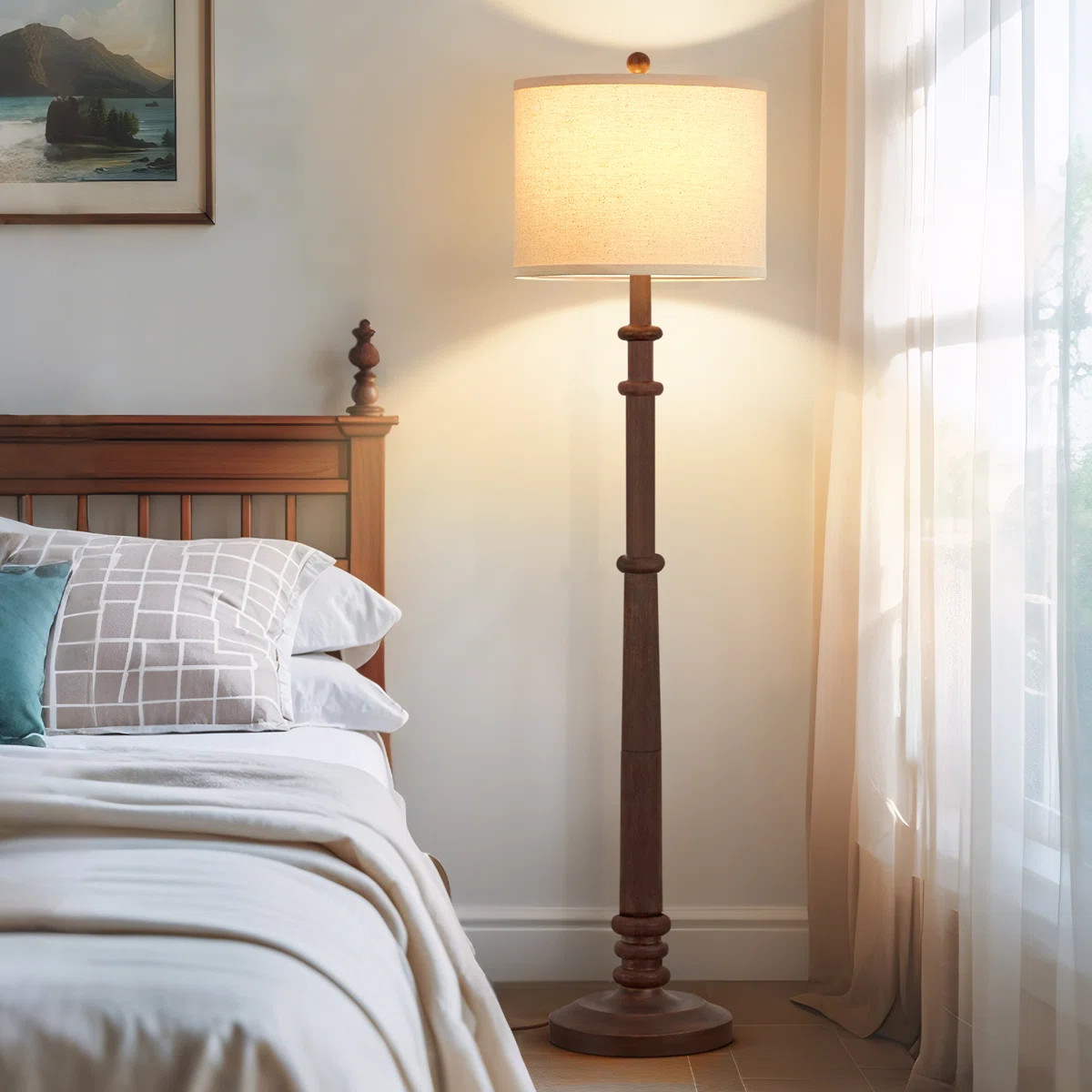 60" Vintage Farmhouse Floor Lamp Adjustable Color Temperature Standing Lamps With Linen Shade Rus... | Wayfair North America