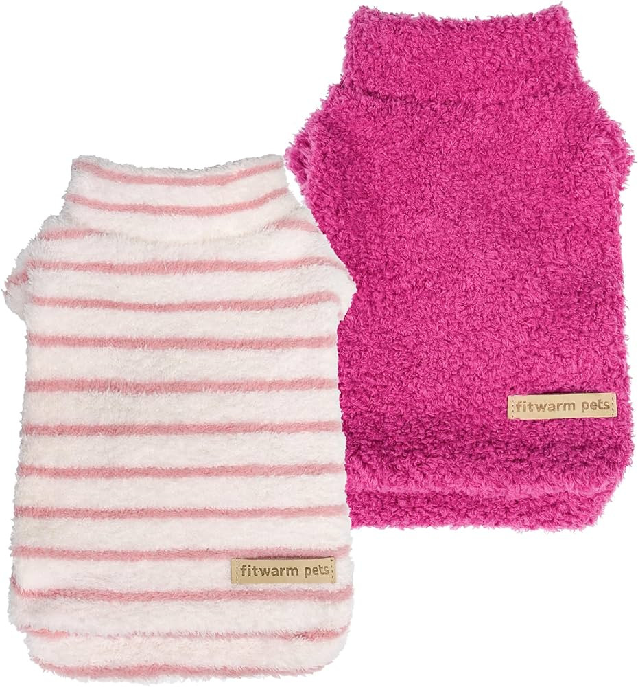 Fitwarm 2 Pack Striped Fleece Dog Sweater, Warm Winter Dog Clothes for Small Dogs Girl, Fuzzy Tur... | Amazon (US)