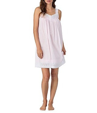 Eileen West Sleeveless Sweetheart Woven Cotton Lawn Gingham Print Chemise - L | Dillard's