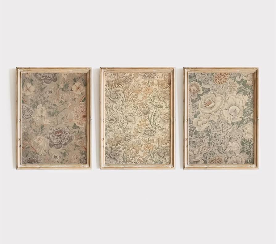 Vintage Flower Wall Art Decor Beige Floral Canvas Wall Art Botanical Rustic Pictures Prints Farmh... | Amazon (US)