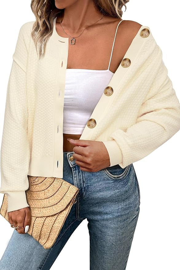 Arach&Cloz Womens Waffle Cropped Cardigan Ultra Stretchy 2025 Spring Soft Chunky Button Business ... | Amazon (US)