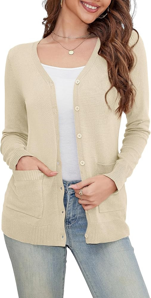 a.Jesdani Women's Button Down Crew Neck Long Sleeve Soft Knit Cardigan Sweaters | Amazon (US)