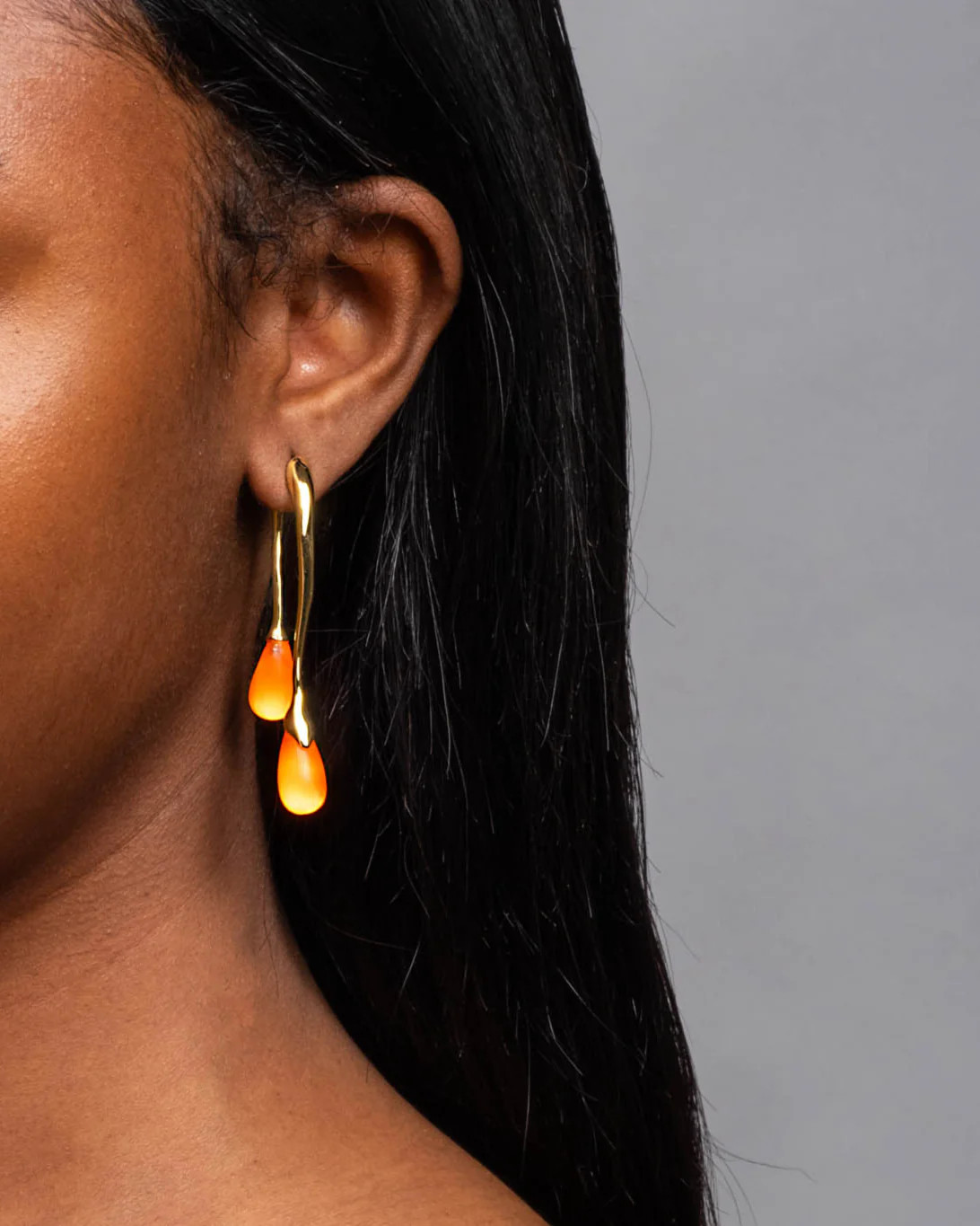 Neon Orange Lucite Gold Front Back Double Drop Earring | Alexis Bittar | Alexis Bittar