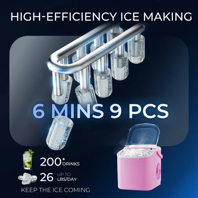 Simzlife 26 lbs/24H Countertop Ice Maker Machine, 9 Bullet-Shaped Ice in 6 Min, Auto-Cleaning | Walmart (US)