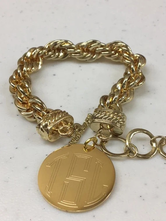 Monogrammed Gold Rope Bracelet Rope Bracelet Engraved - Etsy | Etsy (US)