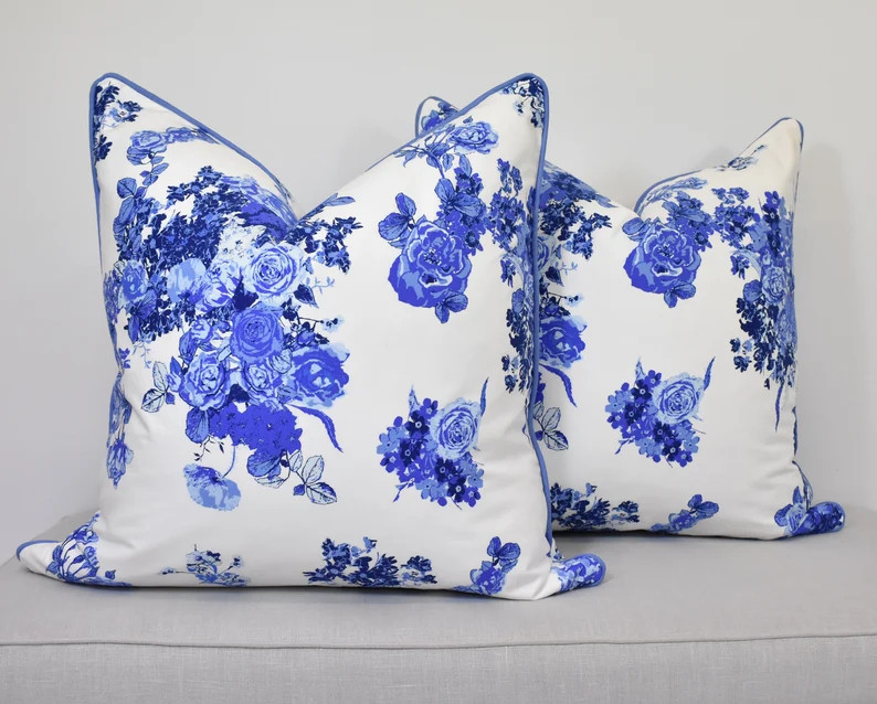 Chinoiserie floral pillow cover blue and white cushions | Etsy | Etsy (US)