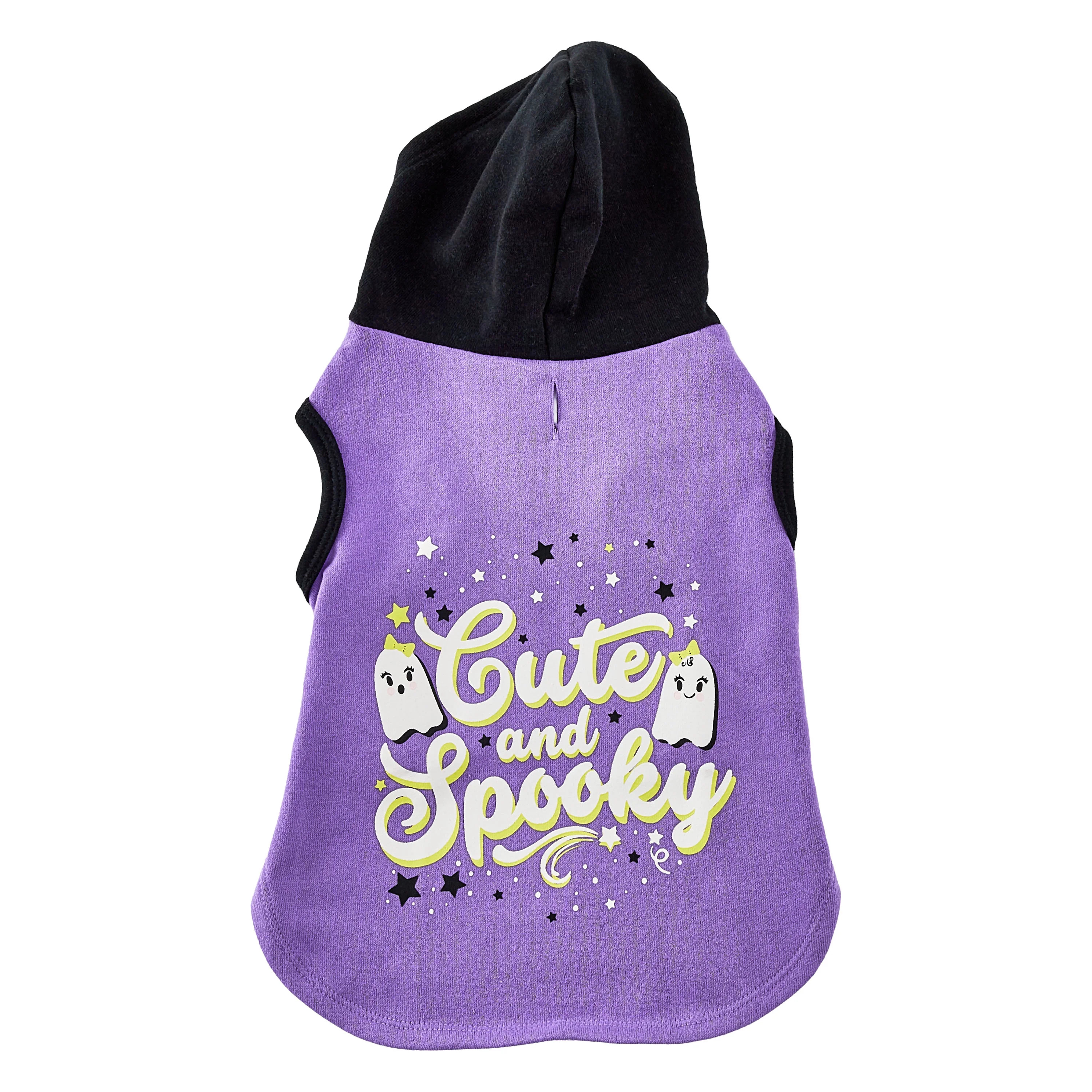 Vibrant Life Dog and Cat Clothes, Cute and Spooky Ghosts Halloween Pet Hoodie, Purple, Small | Walmart (US)