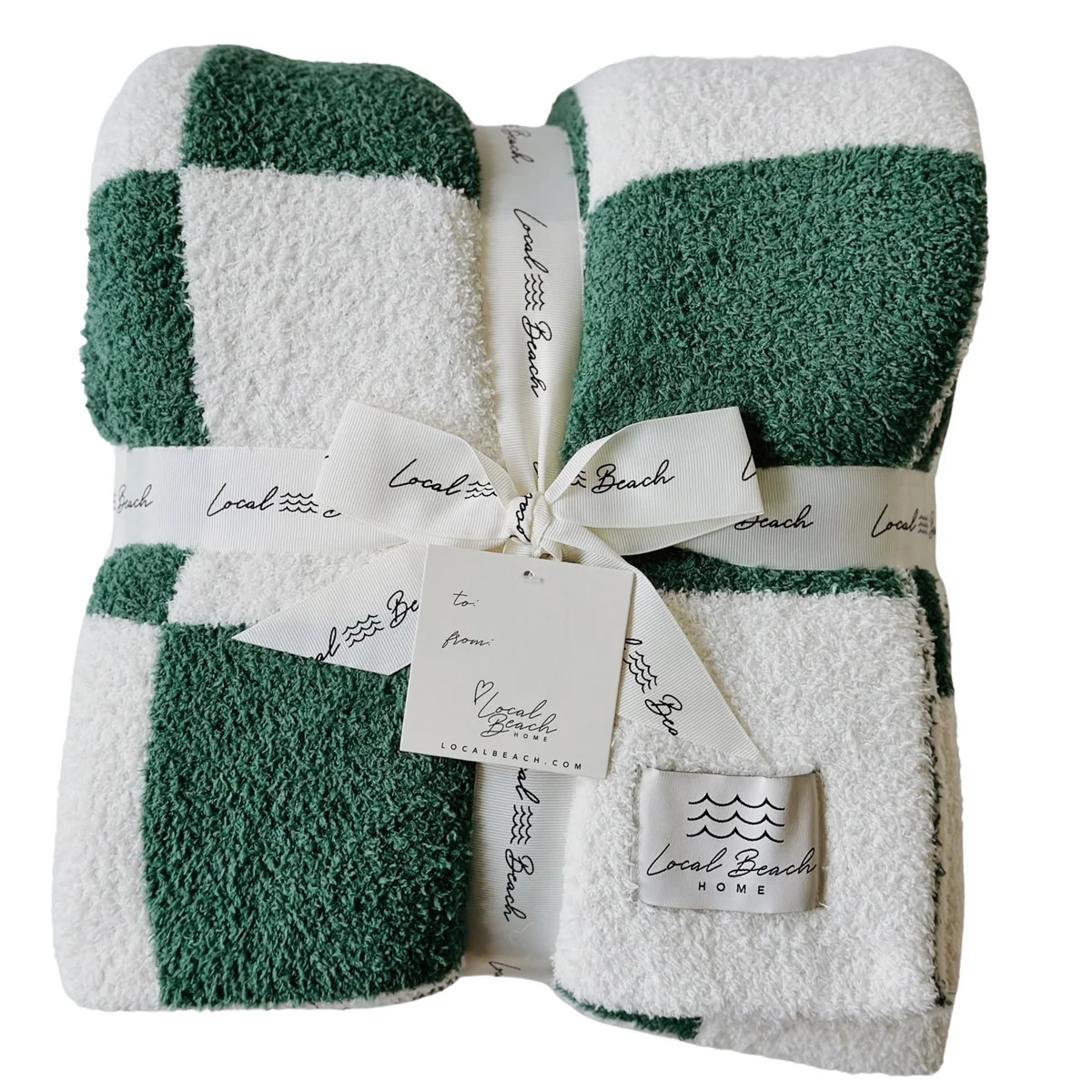 Holiday Green/Creme Checker Cozy Luxe Home Blanket | Local Beach