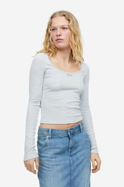 Lace-trimmed Pointelle Jersey Top | H&M (US + CA)
