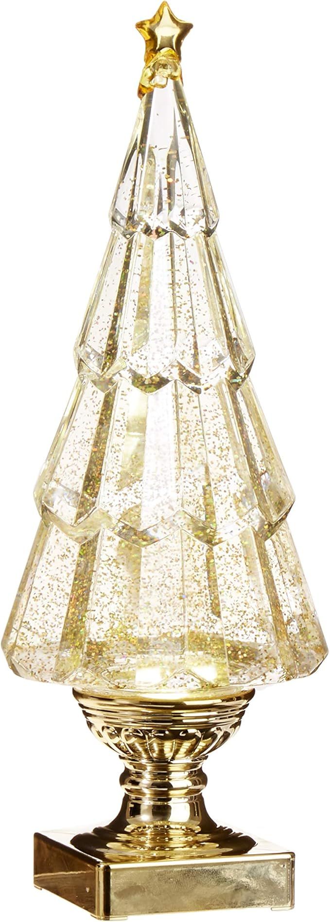 Sparkle Goldtone Christmas Tree Lighted 13.75 inch Acrylic Decorative Tabletop Figurine | Amazon (US)