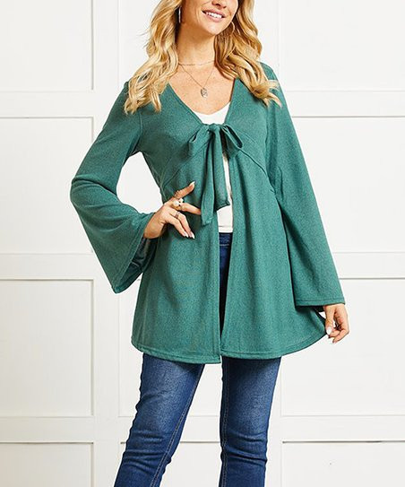 Teal Tie-Front Empire-Waist Cardigan - Women & Plus | Zulily