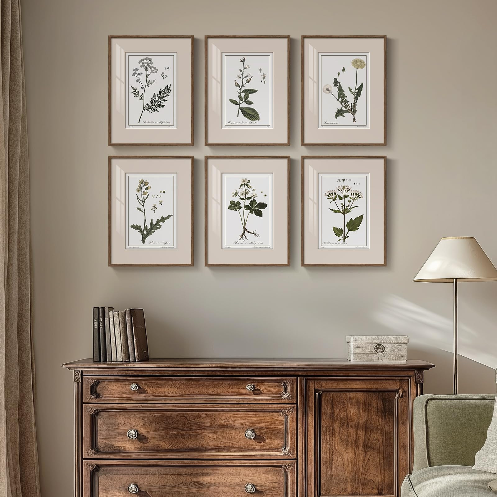Framed Vintage Botanical Wall Art for Living Room, 6 Piece Rustic Floral Canvas Painting Prints A... | Amazon (US)