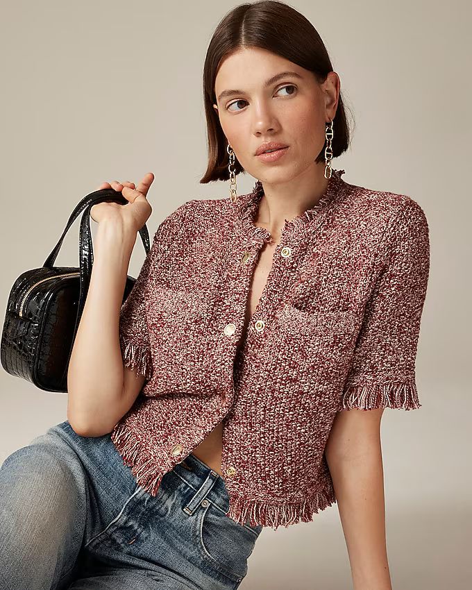 Cropped fringe-trim lady jacket in marled yarn | J. Crew US