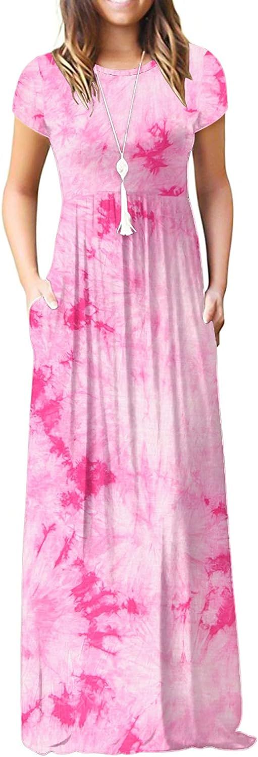 VIISHOW Women's Short Sleeve Loose Plain Maxi Dresses Casual Long Dresses with Pockets | Amazon (US)