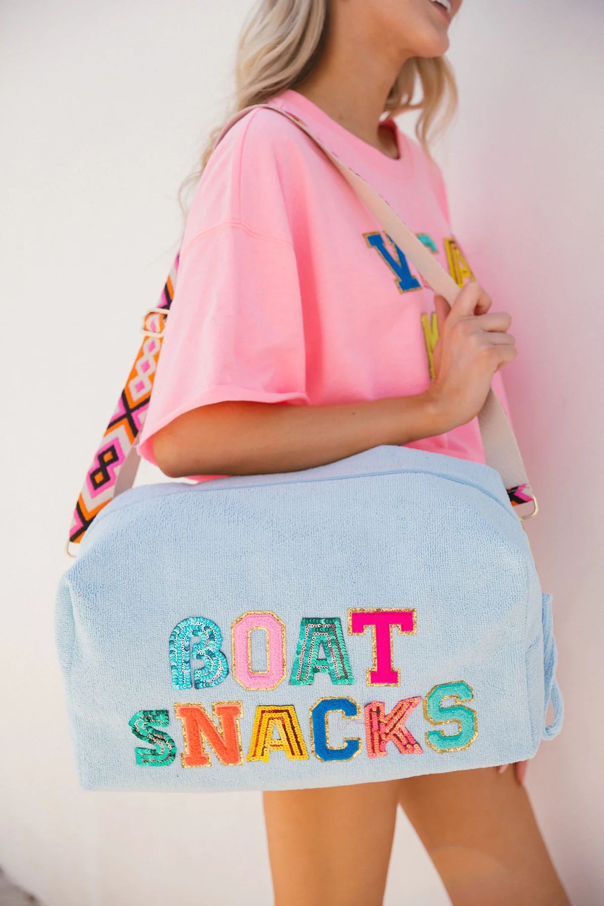 BOAT SNACKS SEQUINNED LARGE TERRY CLOTH BAG | Judith March