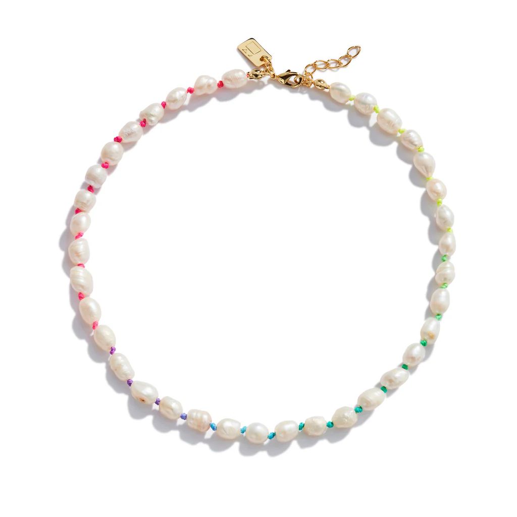 Freshwater Pearl and Neon Rainbow Thread Necklace | Rosie Fortescue Jewellery