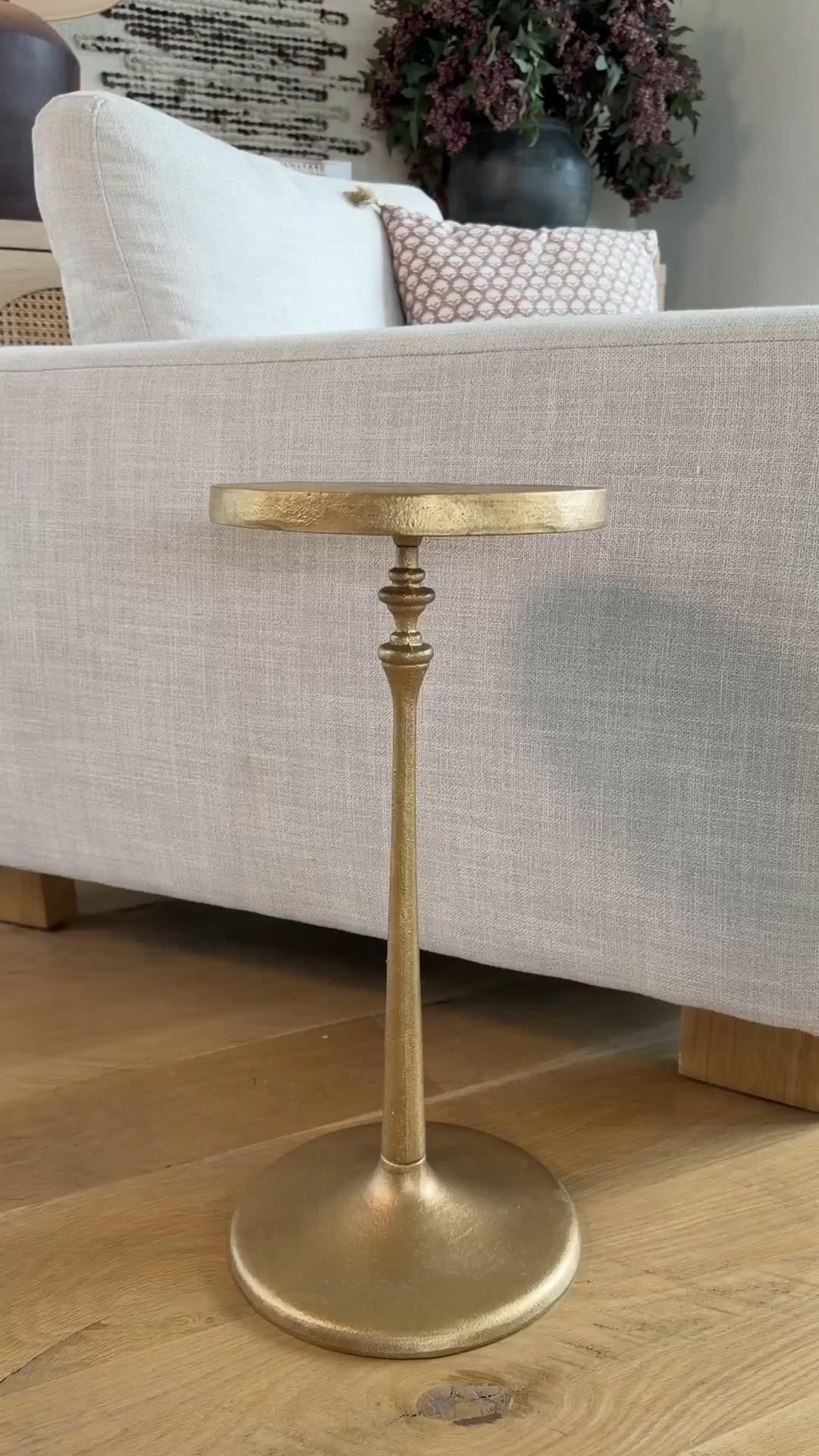 A gold side table is one of those pieces that instantly makes a space feel a little more elevated. It adds warmth, a little contrast, and just enough shine to keep everything from feeling flat.

The kind of detail that makes the whole room feel more styled.

#LTKmomlife #LTKvlog #LTKHome