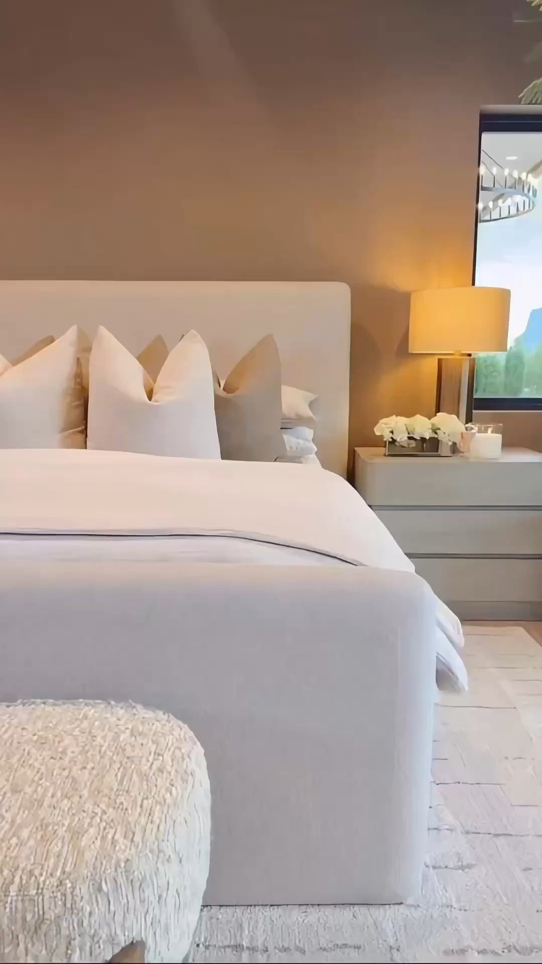 @Wayfair completely transformed my master bedroom! Blending comfort with clean, modern design. Featuring my sleek nightstands, full-length mirrors, an elegant chandelier, and an upholstered platform bed. Layered with a neutral ottoman and barrel swivel chairs for a look that feels both elevated and inviting. modern bedroom decor neutral home styling upholstered platform bed barrel swivel chairs Modern sleek nightstands Master bedroom makeover Bedroom makeover #wayfair

#summerthompsonstyles

#LTKHome